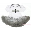 White Baby Bodysuit Bling Grey Sequins Pettiskirt & 1st Angel Birthday Number Print JS4815